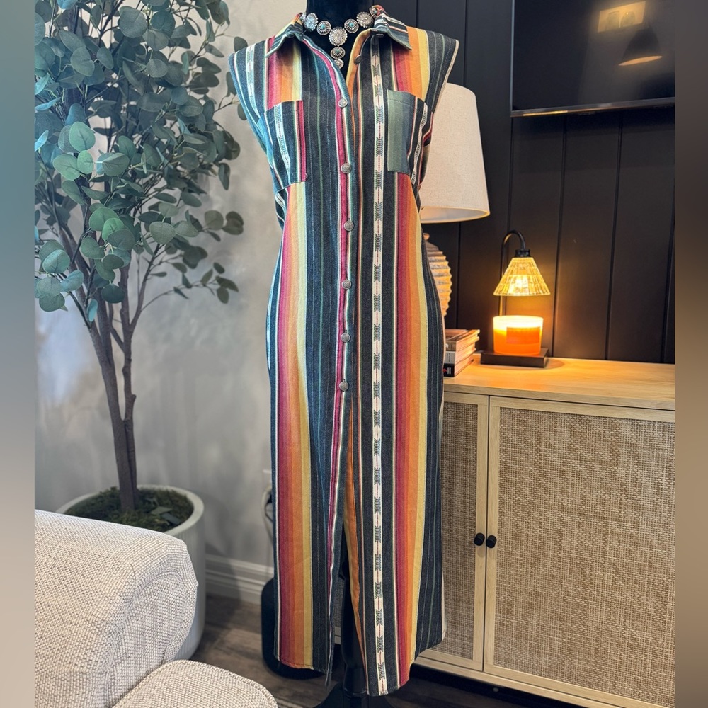 L&B western serape print vest dress cover up long tunic top